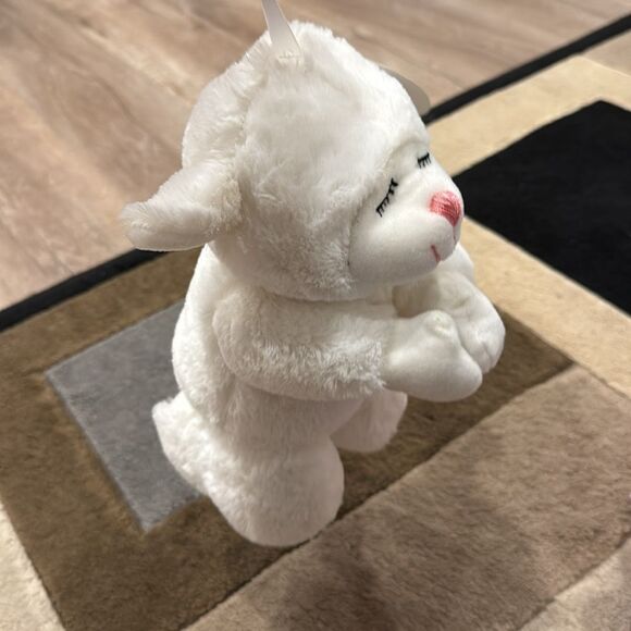 White and Pink Stuffed Bunny Toy with Floppy Ears - Picture 5 of 9